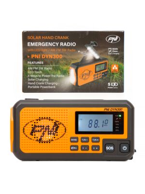 Tragbares Radio PNI DYN300, mit Dynamo, Solarladung, Taschenlampe, Powerbank 4000 mAh, SOS, orange