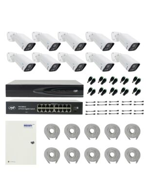 PNI House IP816 NVR-Paket mit 10 PNI IP780 4MP-Kameras, Quelle, Schalter, Kabeln, Steckern und Splittern