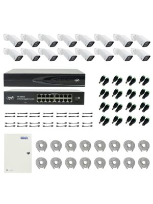 PNI House IP816 NVR-Paket mit 16 PNI IP740 4MP-Kameras, Quelle, Schalter, Kabeln, Steckern und Splittern