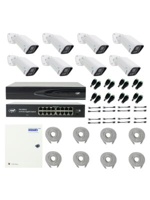 PNI House IP816 NVR-Paket mit 8 PNI IP780 4K-Kameras, Quelle, Schalter, Kabeln, Steckern und Splittern