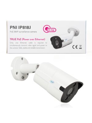 Videoüberwachungskamera PNI IP818J, POE, Bullet 8MP, Schwarzlicht, 2,8-mm-Objektiv, für den Außenbereich, weiß