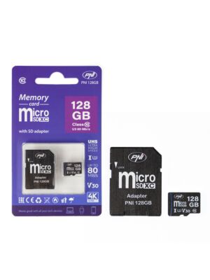 MicroSD PNI 128 GB Speicherkarte mit SD-Adapter, Klasse 10, 80 Mbit/s, V30