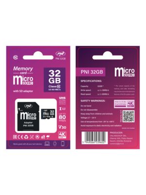 MicroSD PNI 32 GB Speicherkarte mit SD-Adapter, Klasse 10, 80 Mbit/s, V30