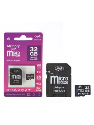 MicroSD PNI 32 GB Speicherkarte mit SD-Adapter, Klasse 10, 80 Mbit/s, V30