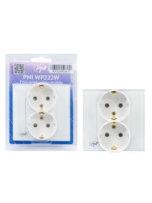 PNI WP222W einfache x2 Einbausteckdose mit weißem Glasrahmen