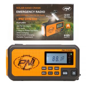 Tragbares Radio PNI DYN300, mit Dynamo, Solarladung, Taschenlampe, Powerbank 4000 mAh, SOS, orange