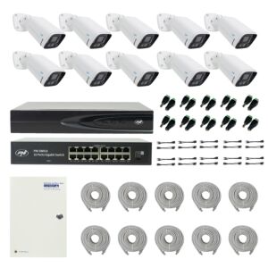 PNI House IP816 NVR-Paket mit 10 PNI IP780 4MP-Kameras, Quelle, Schalter, Kabeln, Steckern und Splittern