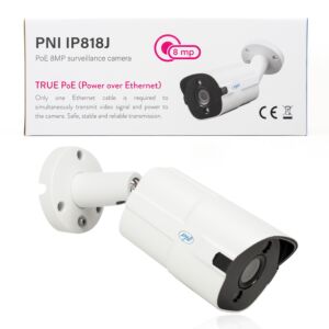 Videoüberwachungskamera PNI IP818J, POE, Bullet 8MP, Schwarzlicht, 2,8-mm-Objektiv, für den Außenbereich, weiß