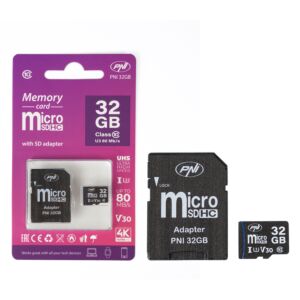 MicroSD PNI 32 GB Speicherkarte mit SD-Adapter, Klasse 10, 80 Mbit/s, V30